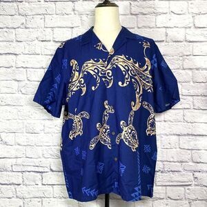 RJC Hawaiian‎ Short Sleeve Mens XXL Blue Sea Turtles Button Up Aloha Made In USA